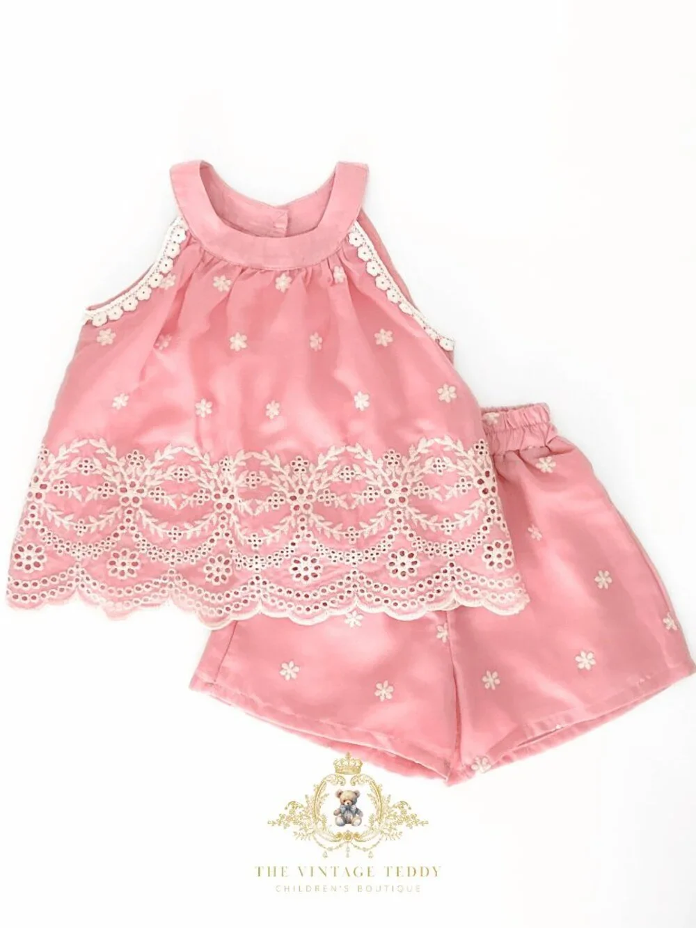NWT Pretty Girls Matching Set Blouse & Shorts Eyelet Lace Embroidered Boho 3T
